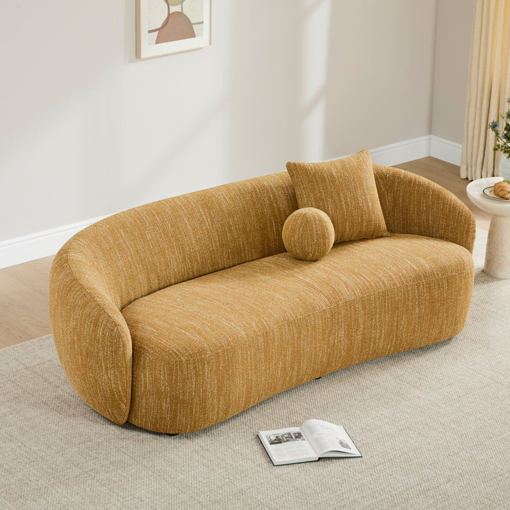 89" Boucle Recessed Arm Curved Sofa Couch New Plush and Comfortable Modern Design Mustard