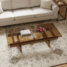 47" Coffee Cocktail Table New Beautiful Wood Amber Tempered Glass Top Sleek Mid Century Modern