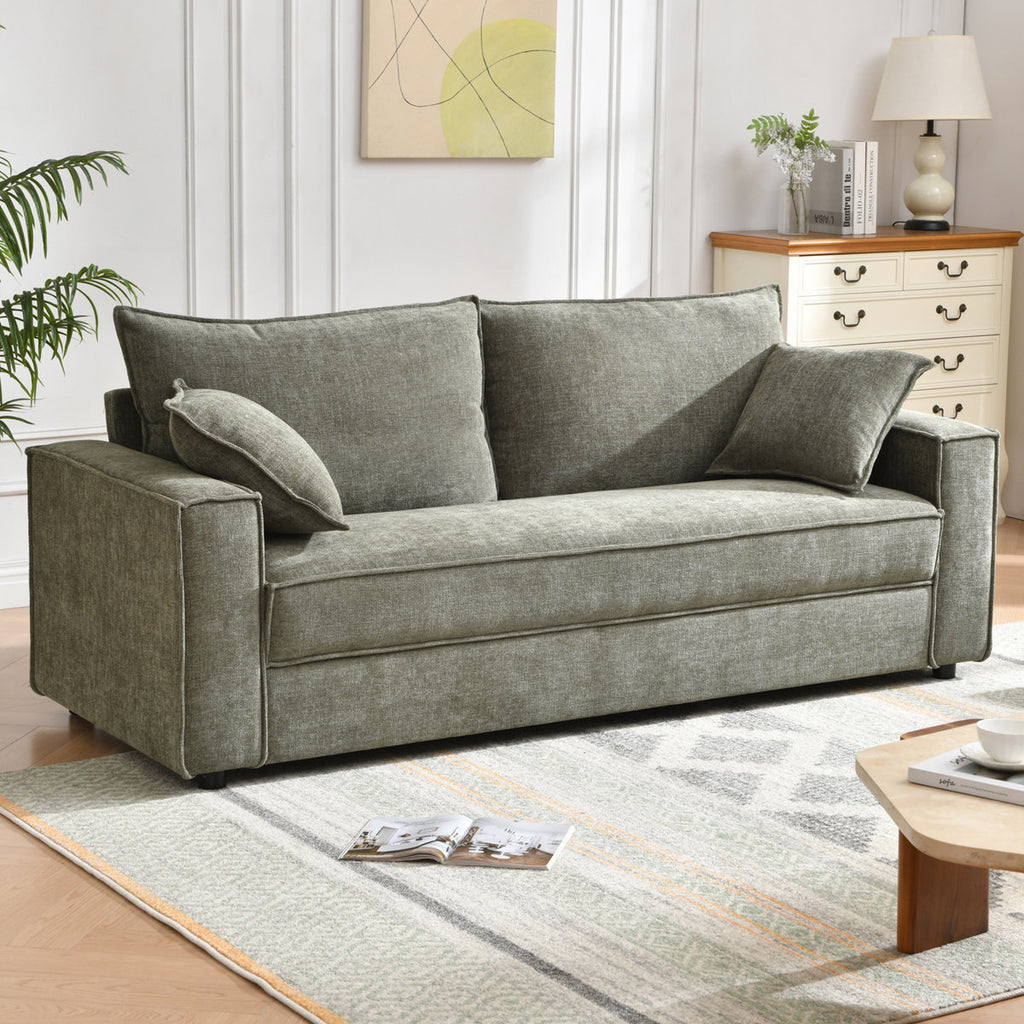 79.5" Sofa Couch Green Linen Comfortable Quality New Modern Includes Toss Pillows Assembled New