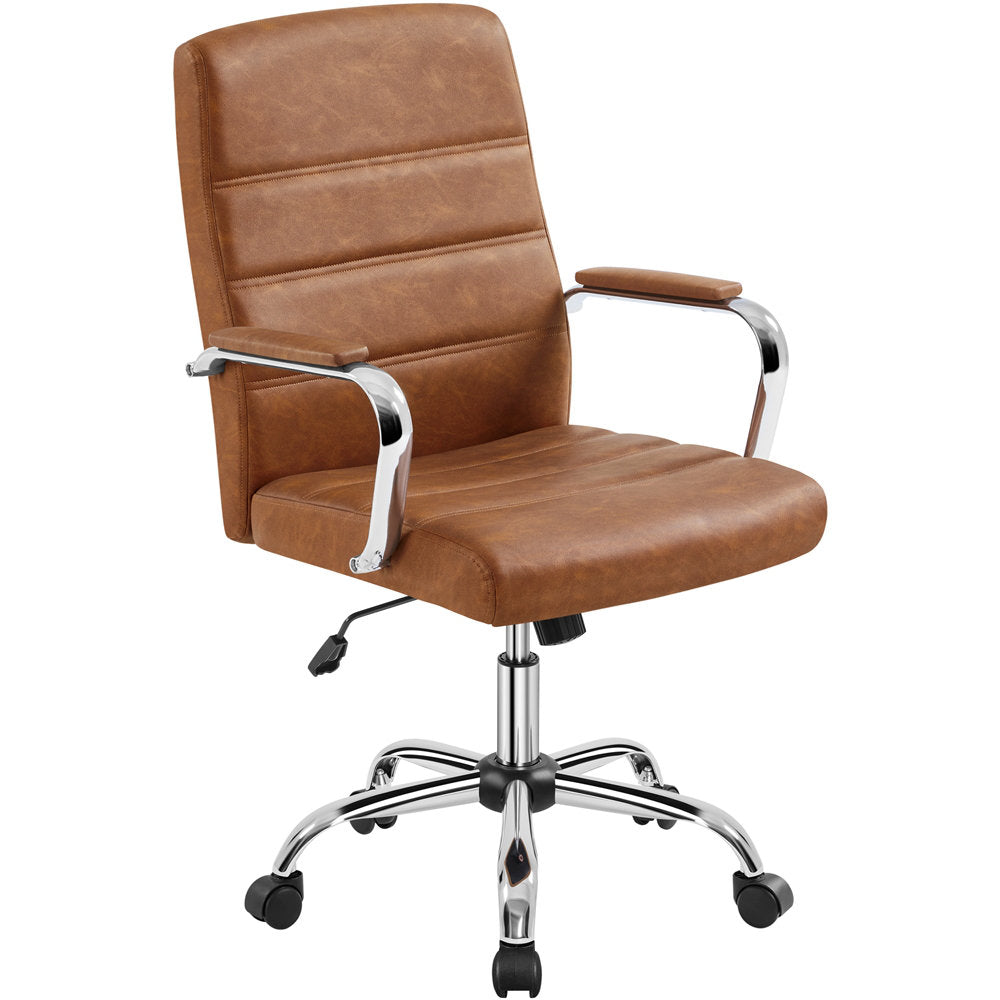 Executive Conference Desk Chair With Swivel Adjustable Height Retro Brown With Chrome Accent Tufted Comfortable