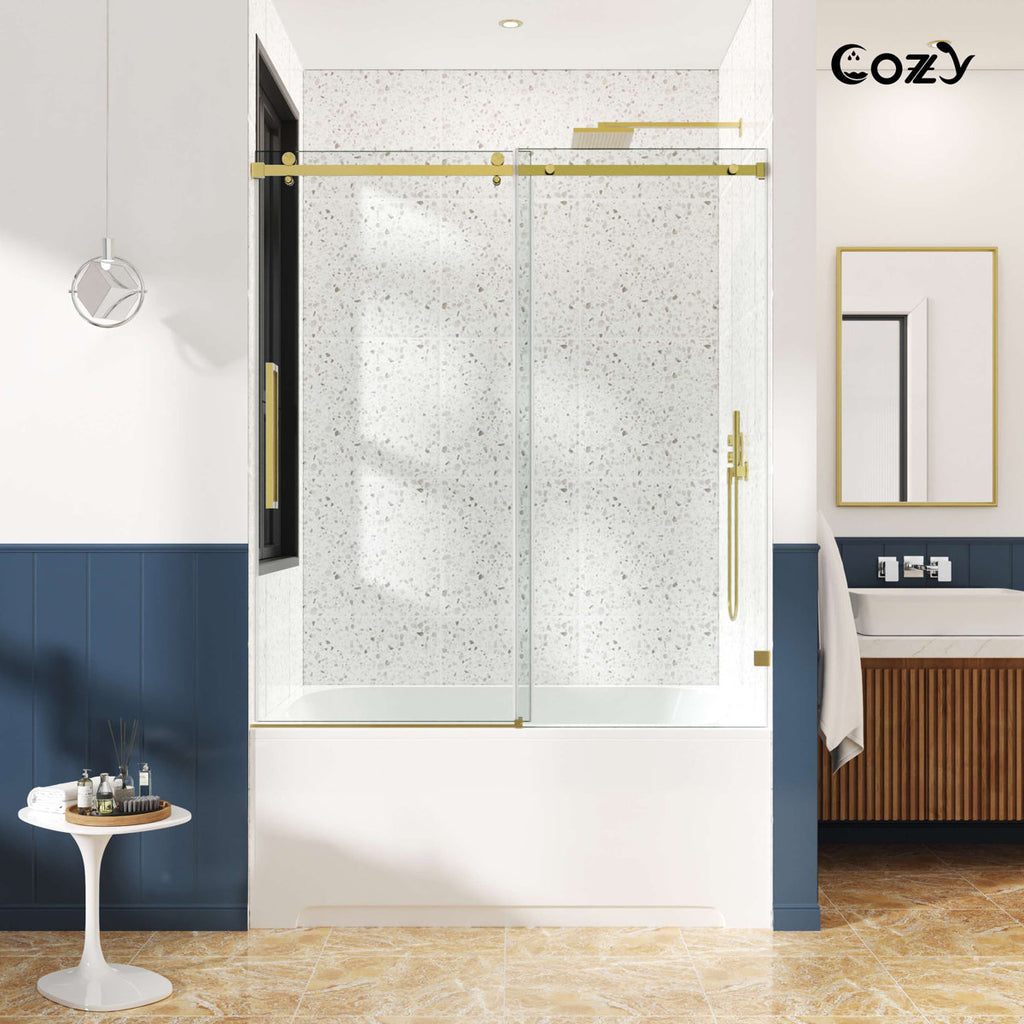 68" to 72" Frameless Tempered Glass Sliding Tub Shower Door With Hardware Brand New Roller Style Reversible
