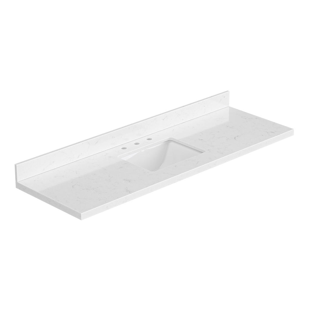 Ariel 66" Carrara White Quartz Bathroom Vanity Counter Top 1.5" Thick Sink Includes Backsplash