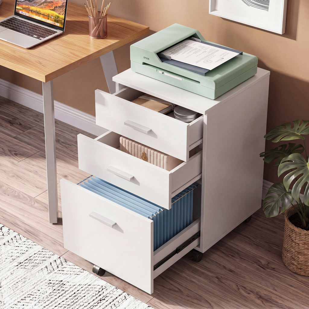 16.2'' Wide 3 Drawer Mobile File Cabinet, Filing Cabinet With Full-Extension Storage Drawers & 360° Lockable Casters – Fits Letter/A4