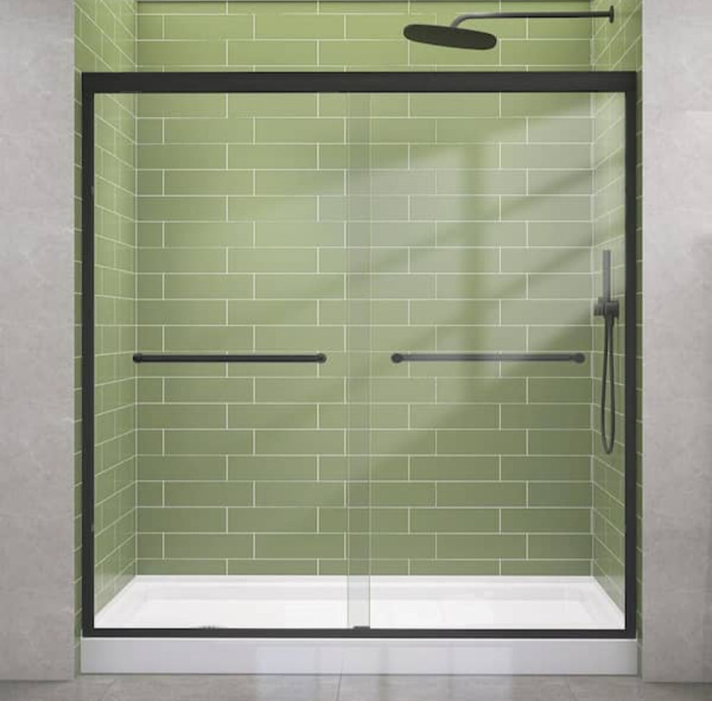 68" to 72" x 72" Double Sliding Shower Door New Black Finish Tempered Glass