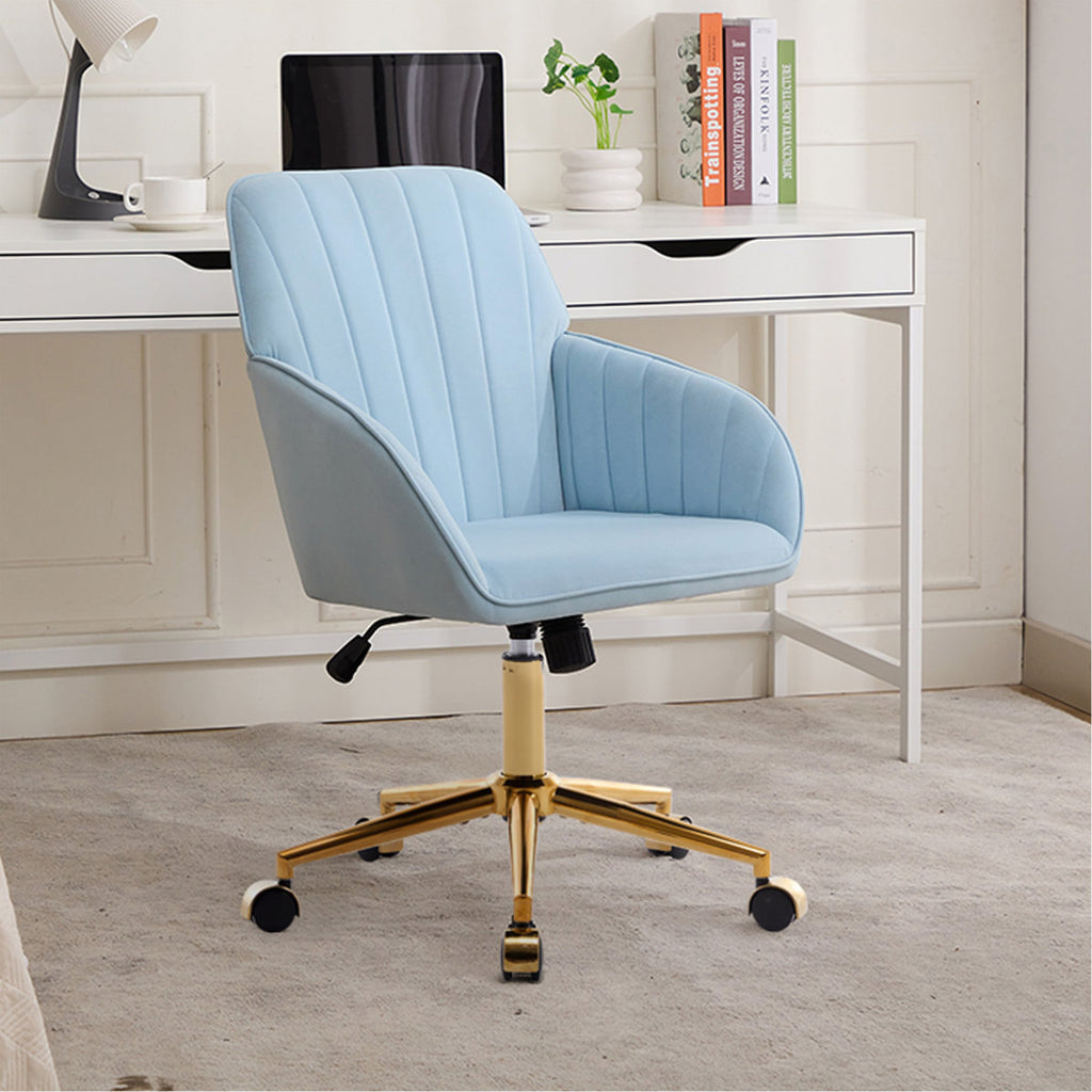 Executive Office Desk Chair With Swivel Adjustable Height Gold New Baby Blue In Color Tufted Beautiful Comfortable