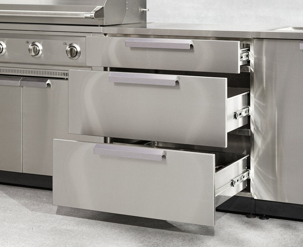 Outdoor Kitchen Stainless Steel Metal 32" W Modular Cabinet Ample 3 Drawer Storage New In Box Patio BBQ Under Counter