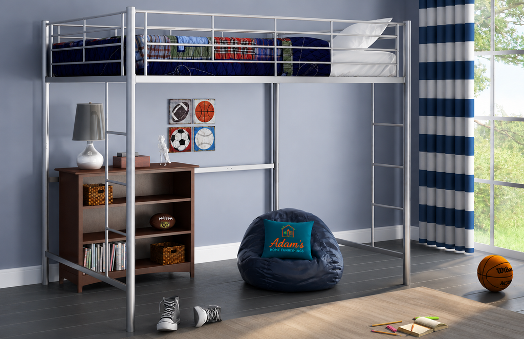 Full / Double Size Steel Loft Bunk Bed Style Frame White Finish Metal New Includes Ladder