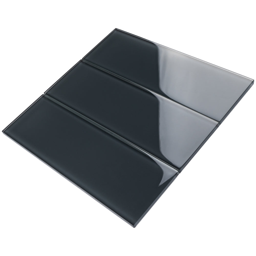 Multile CSB-06 Glossy Dark Grey Glass 4" x 12"  Subway Tile Wall OR Backsplash
