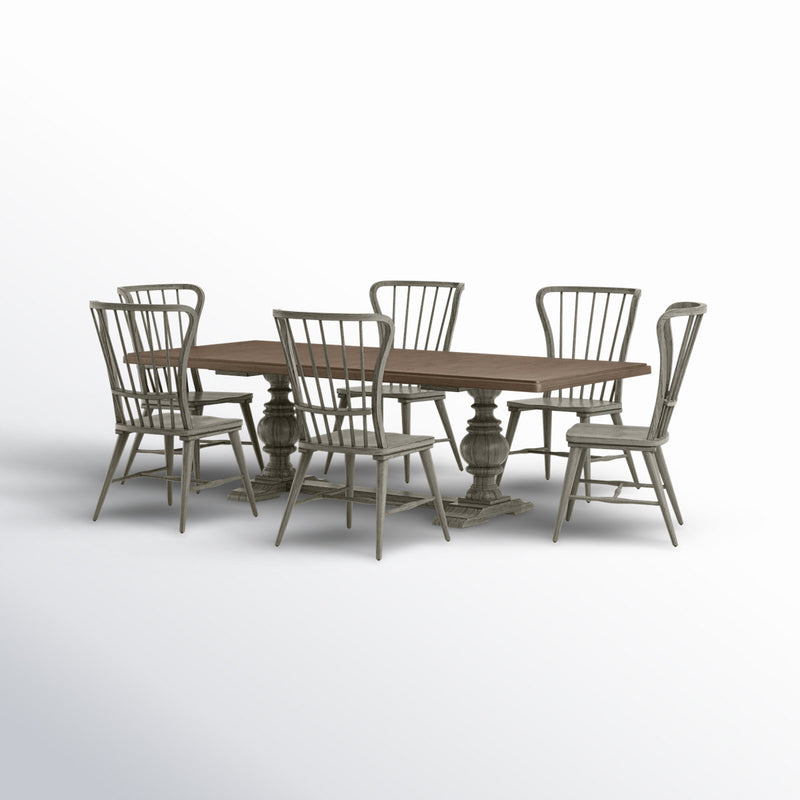 7 Piece Trestle Base Dining Table Set New Solid Construction Includes Chairs
