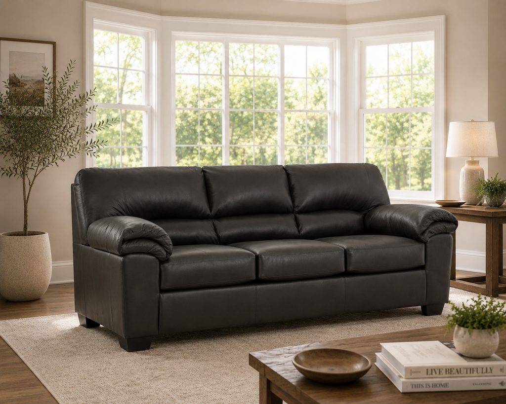90" Charcoal Faux Leather Sofa Couch with Plush Pillow Top Arms Comfortable