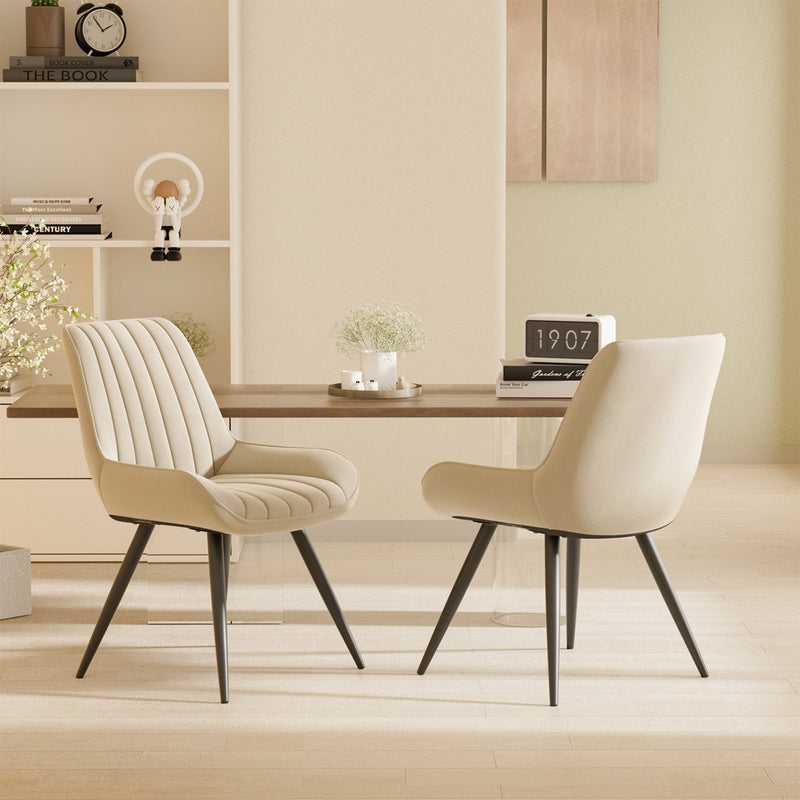 SET OF 2 Modern Upholstered Dining Chair Beige Embossed Vegan Leather Comfortable New Quality Easy Assembly