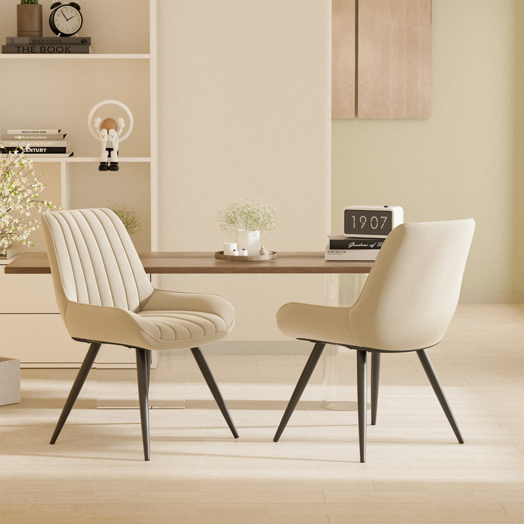 SET OF 2 Modern Upholstered Dining Chair Beige Embossed Vegan Leather Comfortable New Quality Easy Assembly