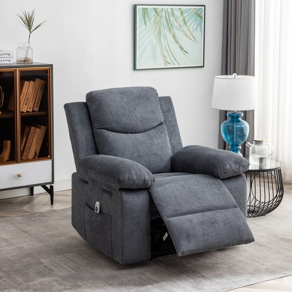37" Wide Recliner With Heat and Massage Function Grey Velvet New Comfortable Remote Included