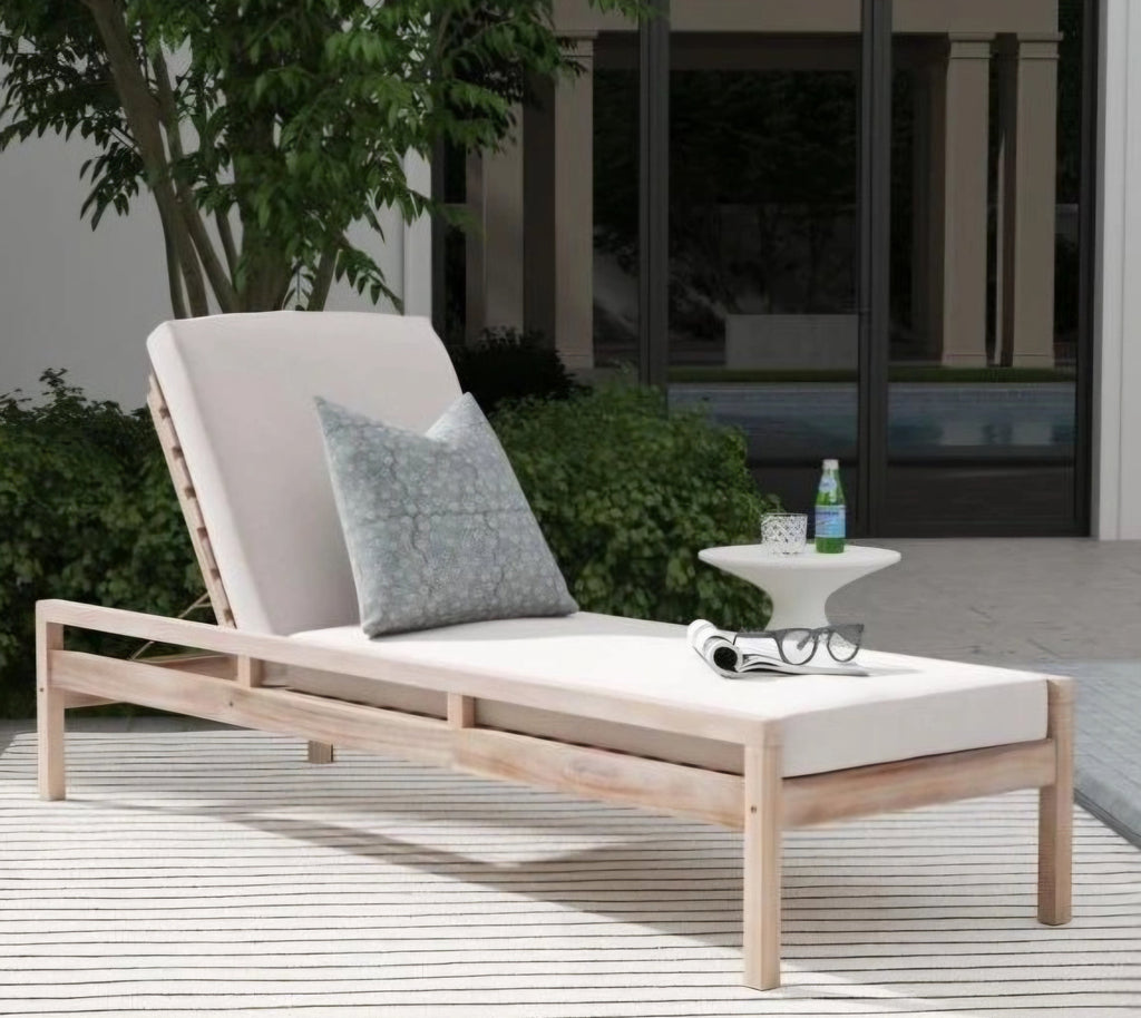Patio Chaise Daybed Lounger Solid Acacia Wood With Cushions New In Box Beige