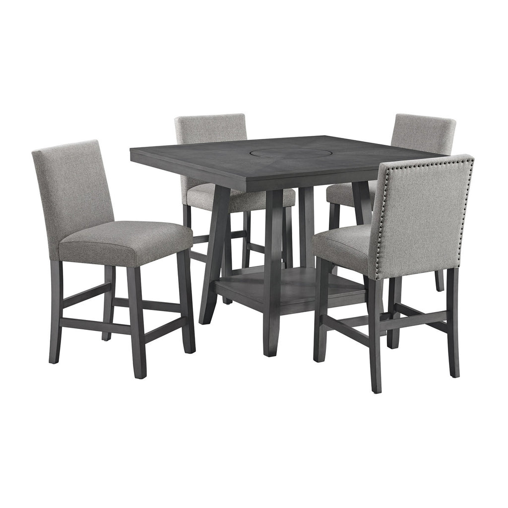 Counter Height Dining Set Kitchen Table Grey Finish With 4 Chairs New Nailhead Trim