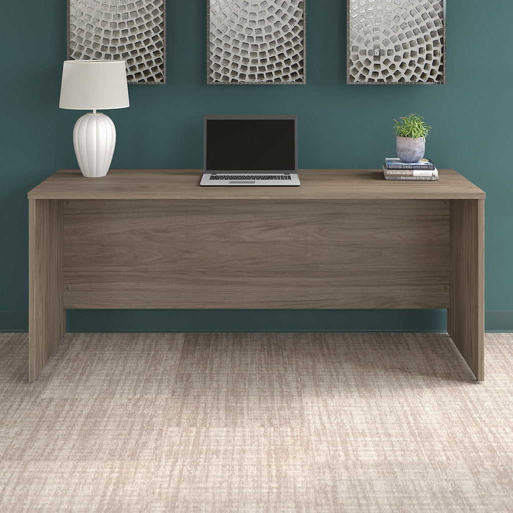 71" Hickory Finish Office Work Desk New Finished Back With Modesty Panel