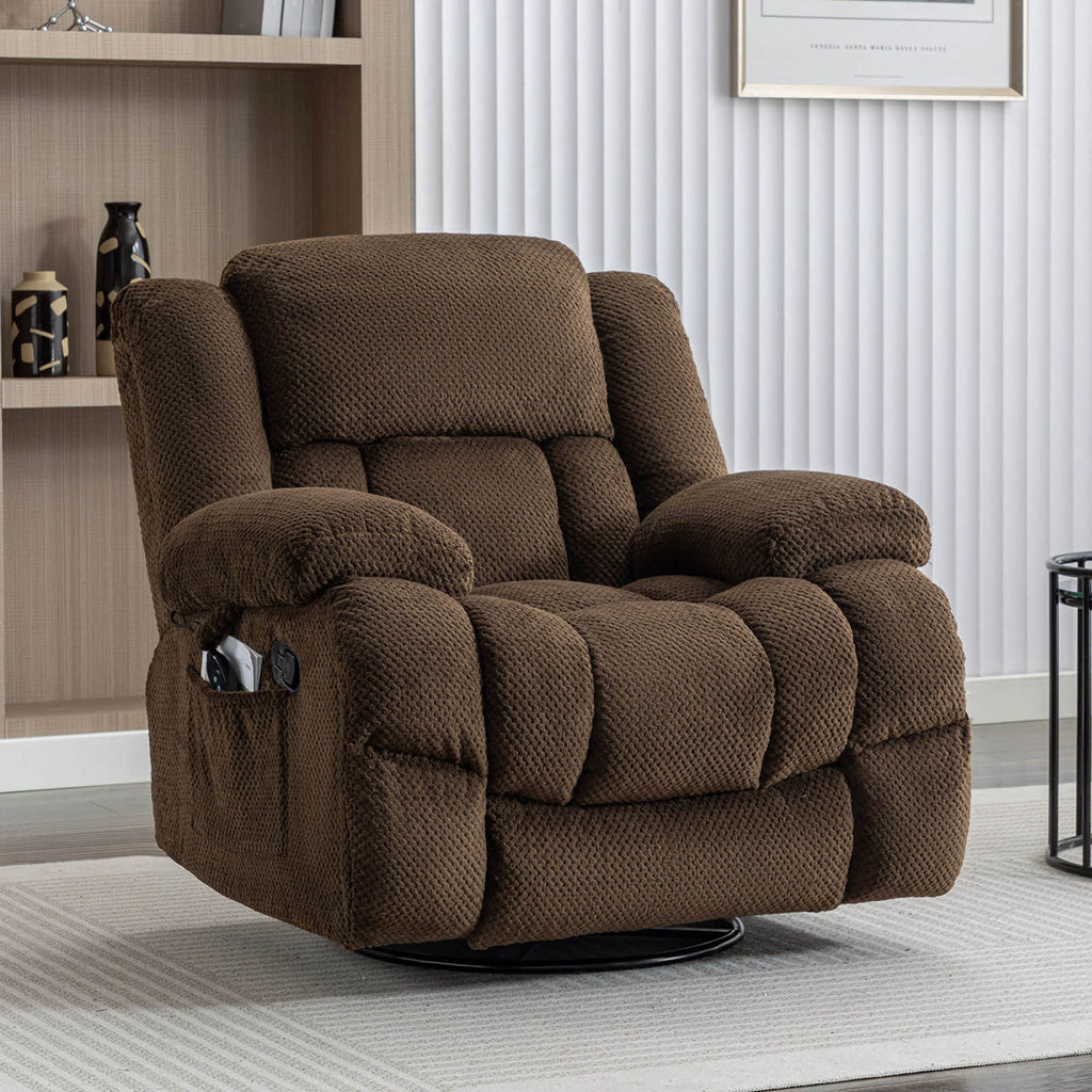 41.3" Recliner With Heat and Massage Function Brown Velvet New Comfortable Remote Included Oversized