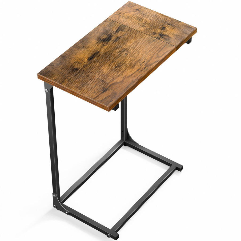 C Shaped End Side Table Solid Wood Steel Base TV Tray Living Room Nightstand New Industrial Modern Display Shelf