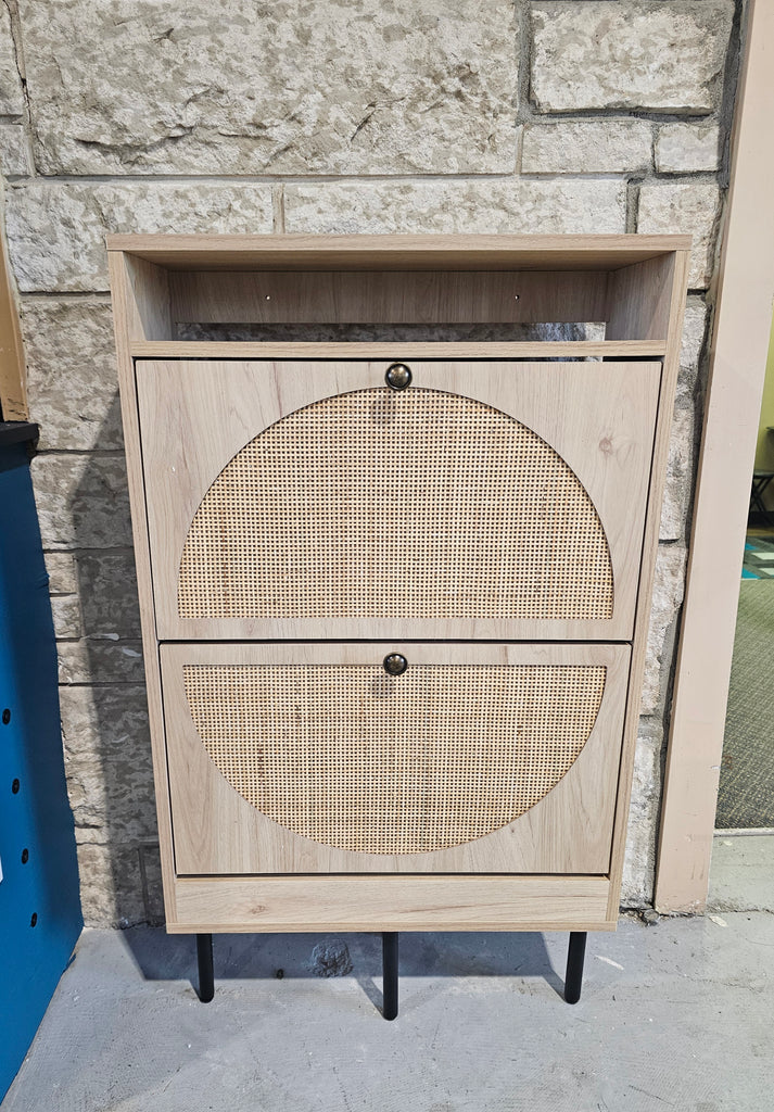 40" Bohemian Natural Rattan Shoe Storage Cabinet Brown Natural Finish Holds 12 Pairs Of Shoes New
