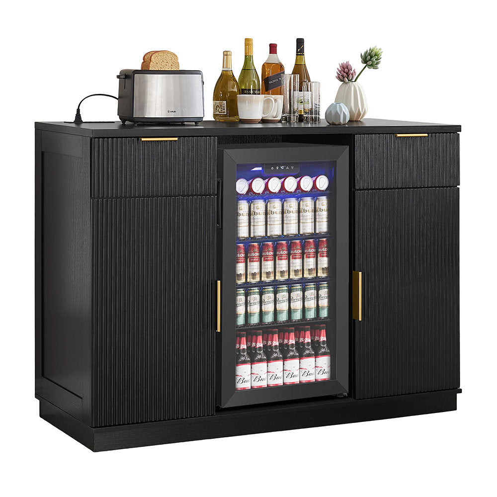 Coffee Bar Cabinet, 53" Sideboard Buffet with Fridge Storage Space,  Power USB Charging Outlet Black, Fridge Not Included New