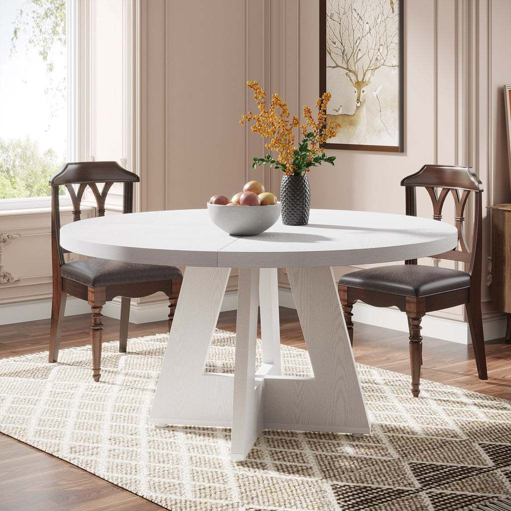 47 " Round Wood Dining Kitchen Table Modern Contemporary Pedestal Base New Furniture White Finish