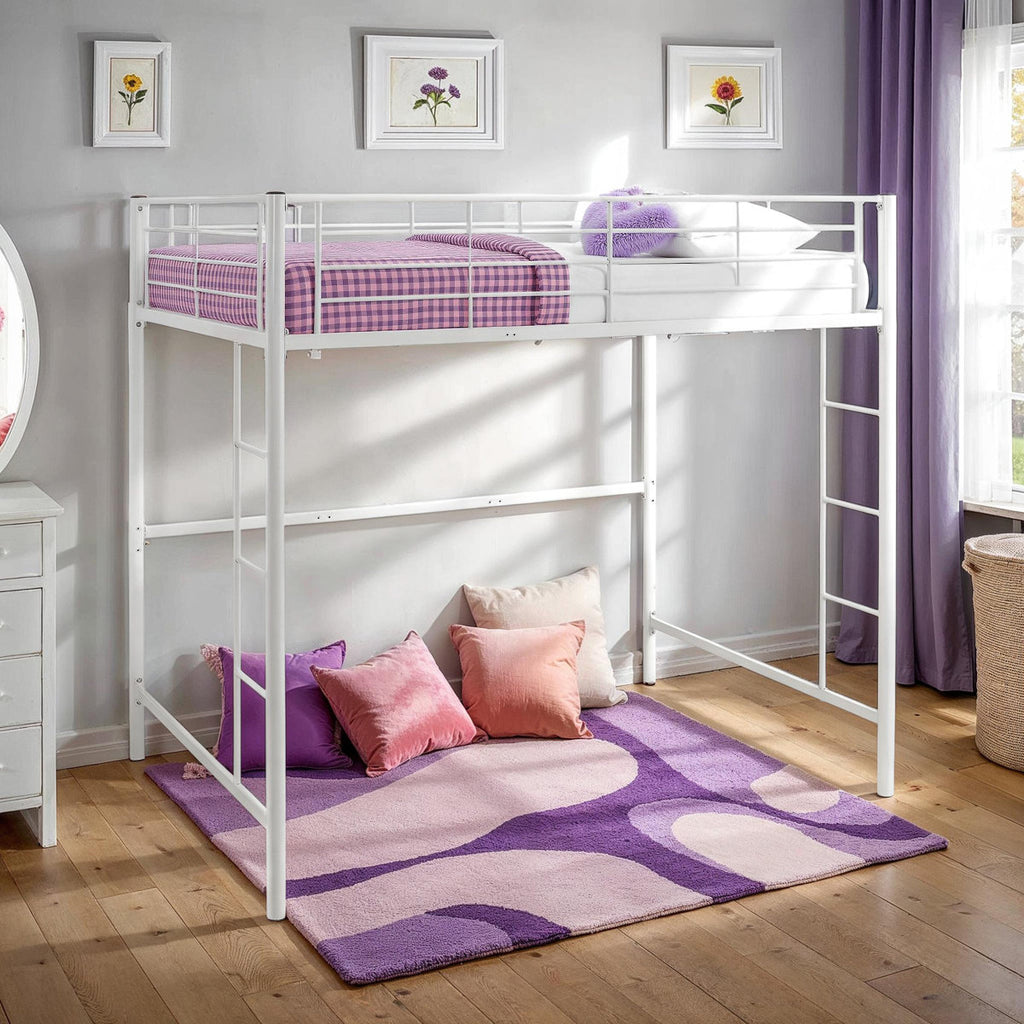Full / Double Size Steel Loft Bunk Bed Style Frame White Finish Metal New Includes Ladder