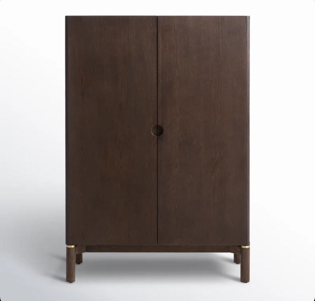 Solid Mango 2 Door Storage Shelf Cabinet 36" Brass Accents Designer Quality