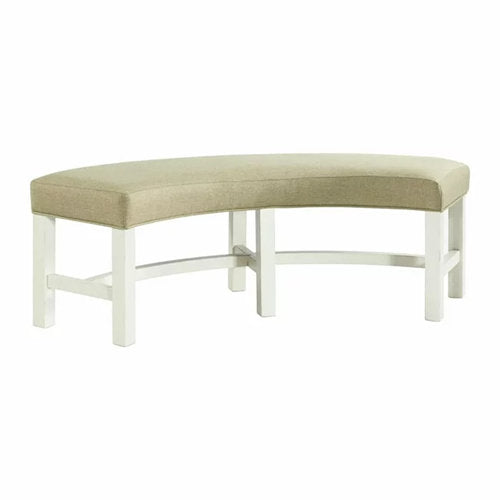 59" Curved Upholstered Dining Entry Bench New Beige Linen Wood