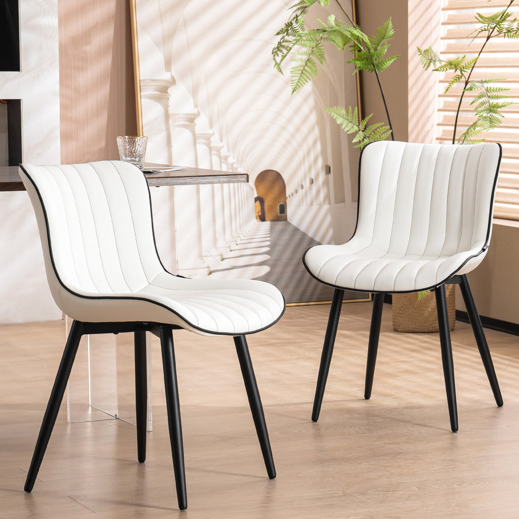 SET OF 2 Modern Upholstered Dining Chair White & Black Embossed Vegan Leather Comfortable New Quality Easy Assembly