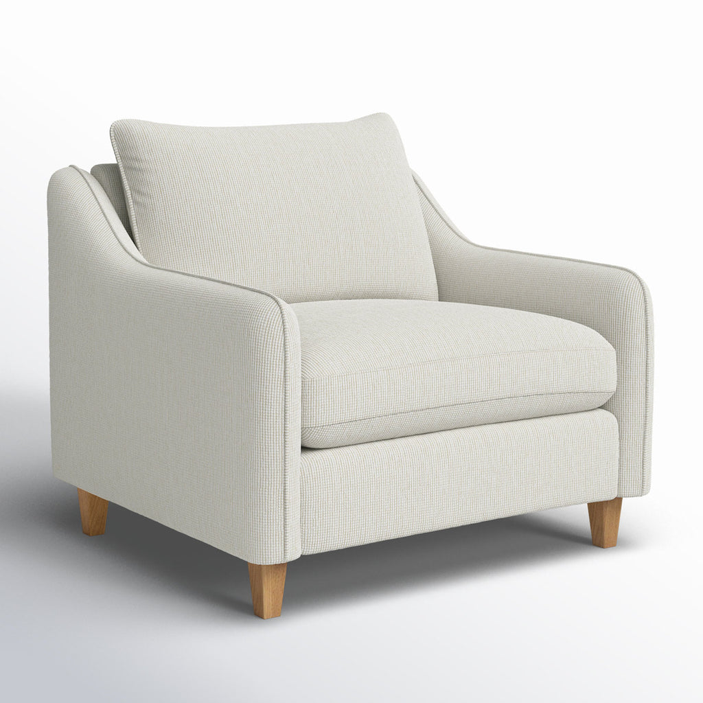 Eponine 42"  Wide Ivory Lounge Accent Chair Designer Upholstery Wood Base New Quality Modern Sloped Arms