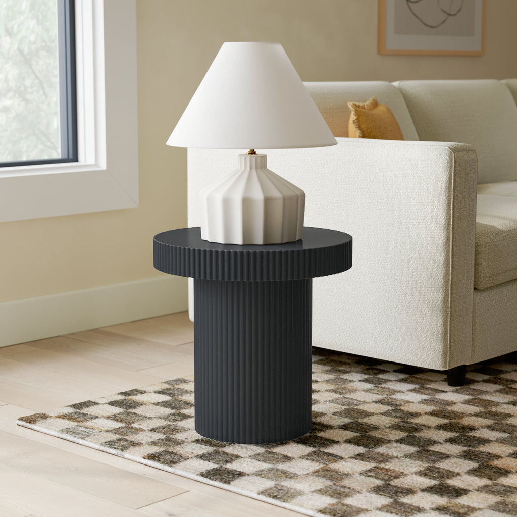 19.7" Durable Round Fluted End Side Table Black Beautiful Design New Modern