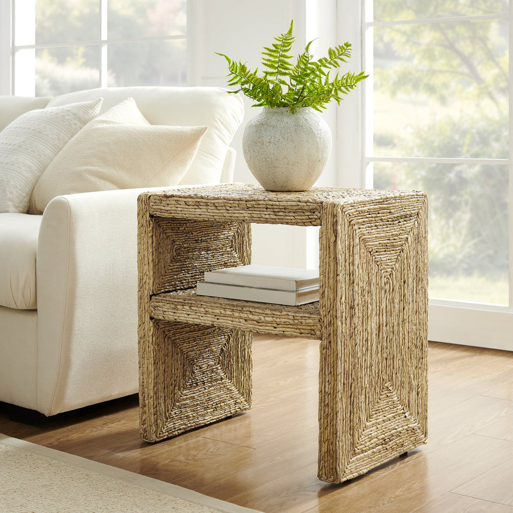 23.5" Handwoven Side End Table Nightstand Coastal Design New Assembled Designer Quality