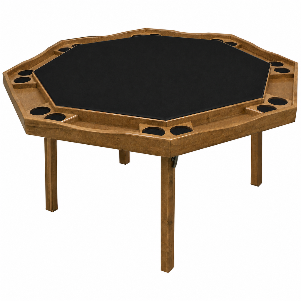 57" Heritage Maple Folding Leg Poker Table 8 Player Game Table New Wood With Cupholders Durable