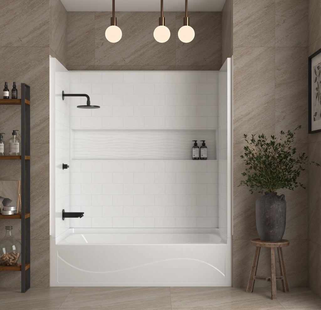 60" x 32" Direct to Stud Alcove Tub Shower Surround Wall Panel White With Built In Niche New Tub Not Included